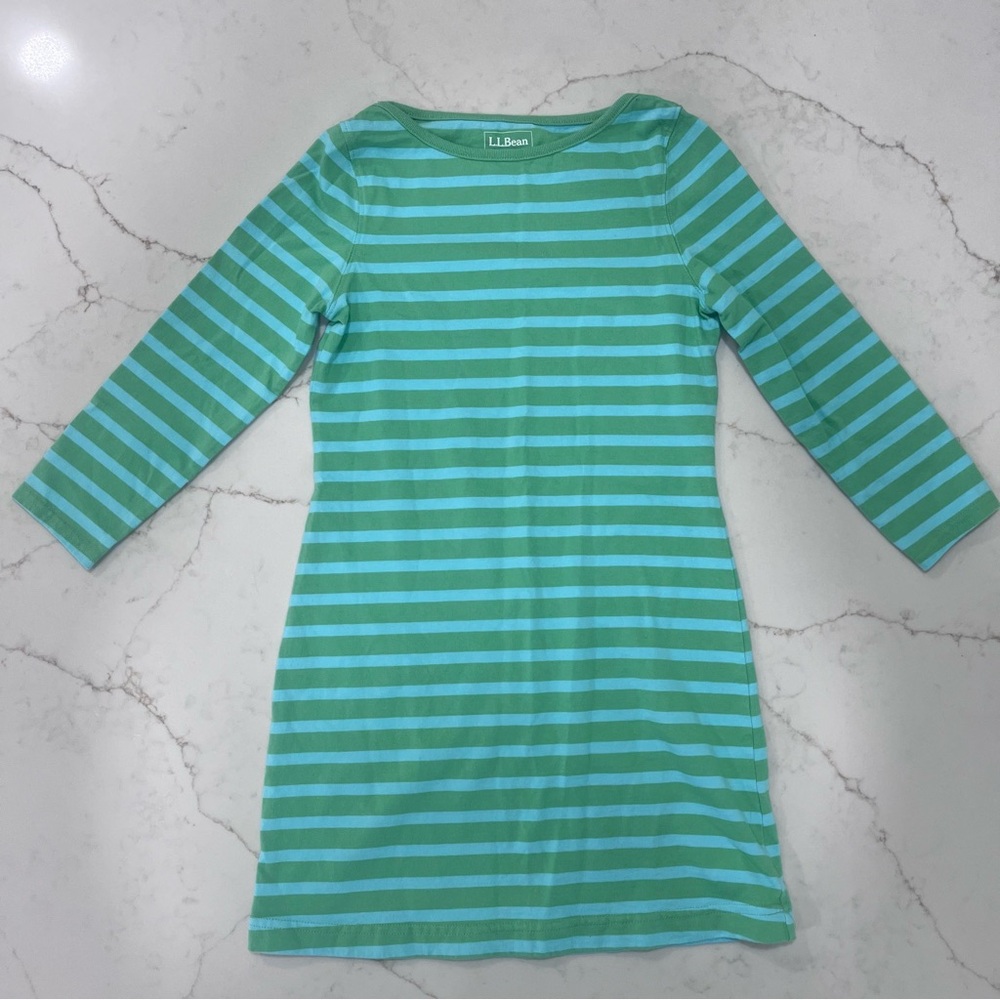 💚 L.L.Bean Girls Striped Knit Dress | Size 8 | Green & Blue